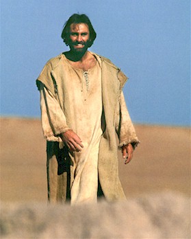 Jesus walks out of the desert to begin single-handedly changing the world.  (Bruce Marchiano in "Matthew")